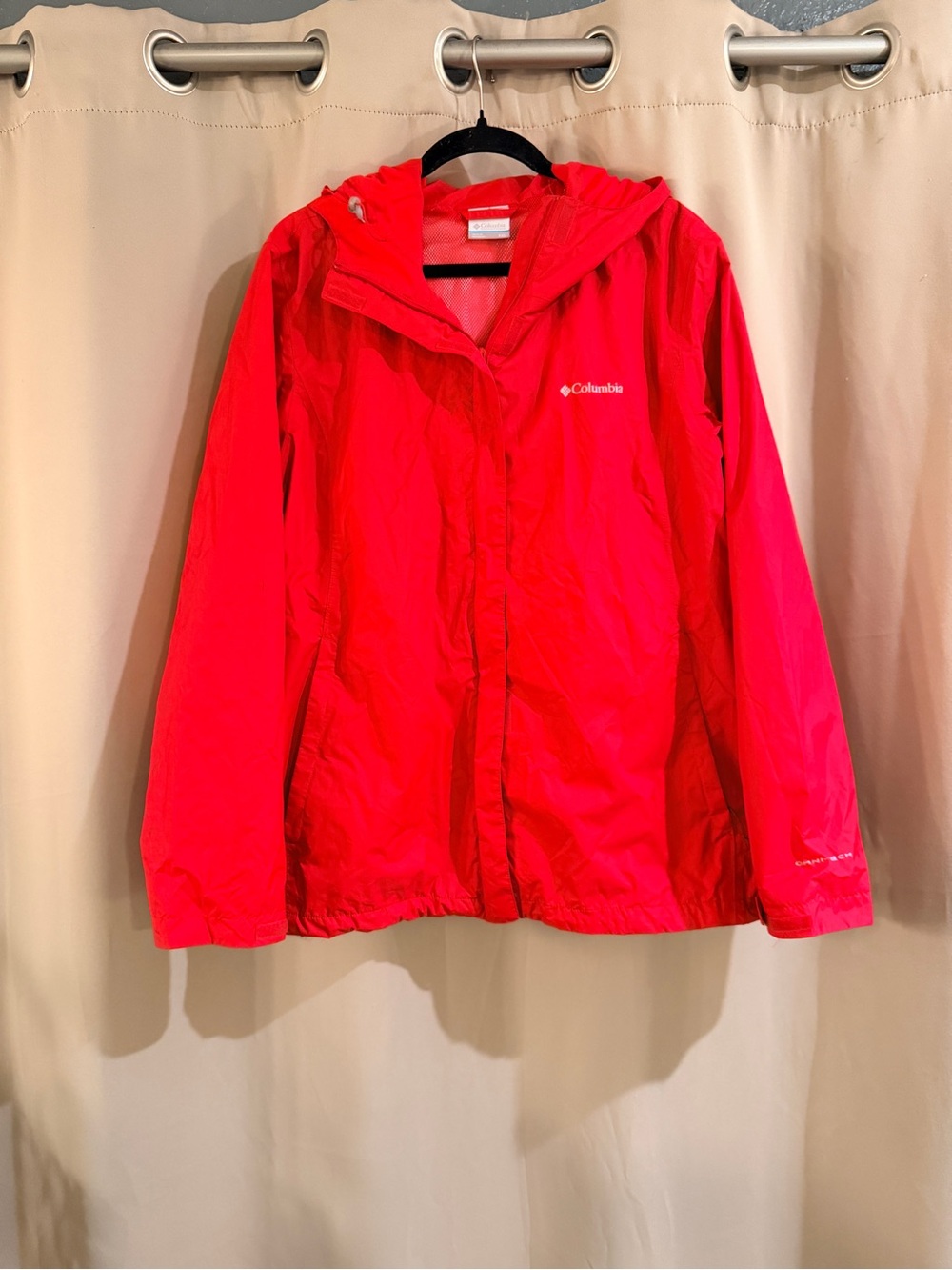 Columbia Bright Red Windbreaker Hooded Jacket